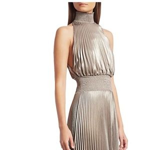 ALC RENZO II SATIN PLEATED DRESS ANTIQUE GOLD
